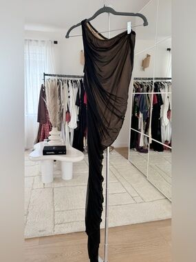 Norma Kamali Black Mesh Draped Dress